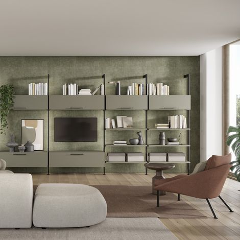 Emuca Lote de 3 estructuras Zero con herrajes y perfiles para montaje al suelo y a pared con nivelador rectangular, Aluminio y Zamak, Negro texturizado - (1/5)