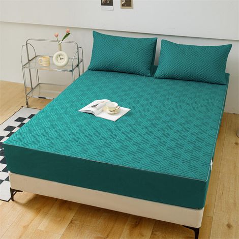 Matratzenbezug, 160 x 200 cm, effektiv mottensicher, 360° Rundumabdeckung, Polyester-Baumwoll-Mischgewebe, elastische Kanten, dunkelgrün. (1/5)