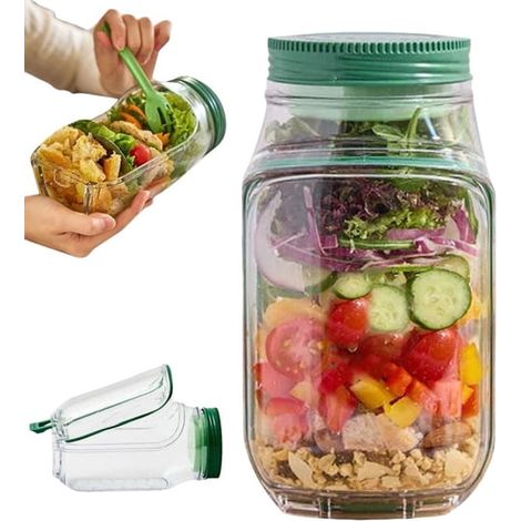 Salatbox mit Dressingbehälter, vertikal stapelbare Salatbox mit integrierter Schüssel, tragbare und auslaufsichere All-in-One-Lunchbox (1/5)