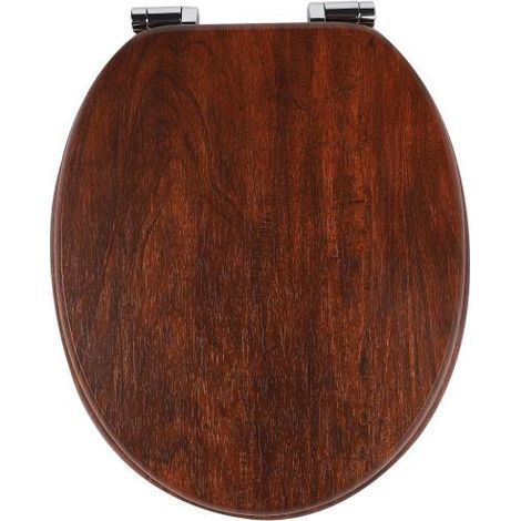 Abattant WC Couvercle WC en Bois MDF Soft Close, siège de toilette en bois anti-pincement, siège de toilette antibactérien de haute qualité (noyer foncé) (1/5)