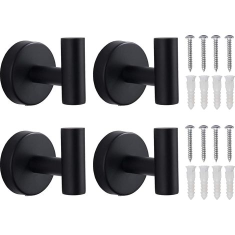 Toallero de pared, gancho para baño, gancho para ducha de cocina, gancho de pared fabricado en acero inoxidable SUS 304 (Negro 4) (1/5)