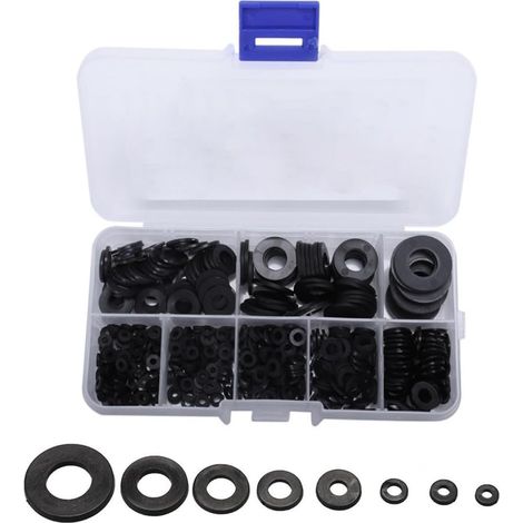 (M2/M2.5/M3/M4/M5/M6/M8/M10)500 Pièces Rondelles Plates Nylon Noir, Rondelles Plates Isolation Rond Joint Spacer Joint Plomberie Assortiment Kit