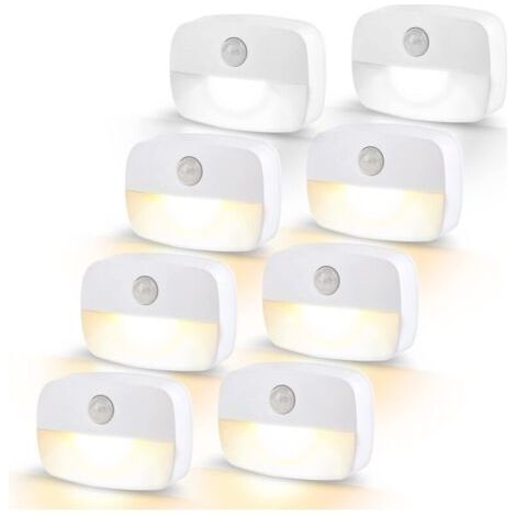 Veilleuses LED, lampe à détecteur de mouvement avec capteur crépusculaire, pour chambre de bébé, cuisine, couloir, escaliers, salon, blanc chaud, lot de 8 (8 pièces) (1/5)