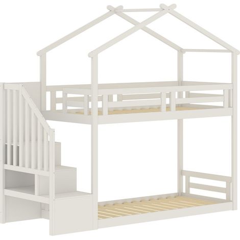 Letto a castello a forma di capanna con scaletta in legno "Oriana" - 90 x 190 cm - Beige (1/5)