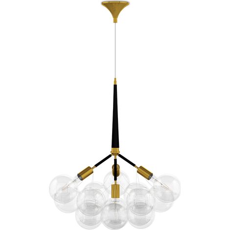 Deckenlampe mit Glaskugeln - Design Pendelleuchte - 12 Kugeln - Glaub Schwarz