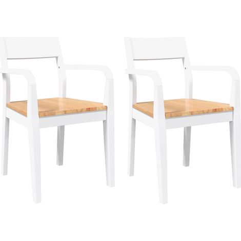 Lot de 2 Chaises de salle à manger - Chaises de cuisine blanc bois massif caoutchouc (1/5)