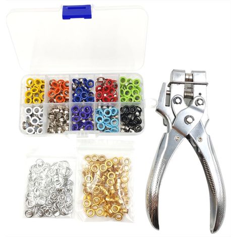 Alicates de perforación/instalación (5 mm) + 400 juegos de ojales metálicos de colores, adecuados para toldos, camping, etc. (1/5)