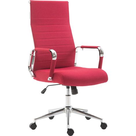 Fauteuil de bureau sur roulettes en tissu rouge avec assise rembourrée pivotant BUR10236 (1/4)