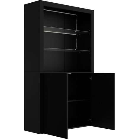 Vitrine noire à LED 100x35x170 cm avec 2 portes et 2 étagères en verre pour salon (1/5)