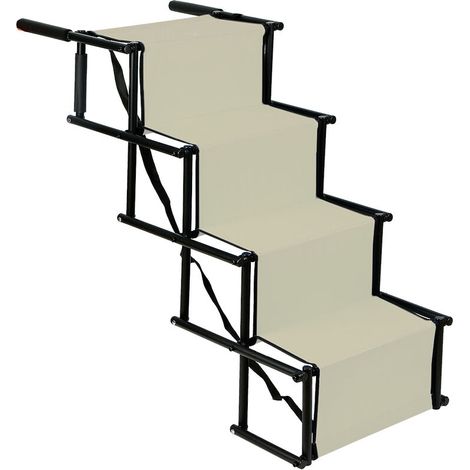 Escalier pour chien – Aide à l'entrée pour chien – Rampe pliable – Échelle portable pour coffre de voiture – Rampe pliante pour petits et grands chiens – 4 niveaux - Beige (1/4)