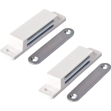 Cupboard Door Magnet, Extra Strong Magnetic Door Closer - Holding Force 13kg - Pack of 2 in white - Cupboard Door - for doors, furniture, drawers. (1/3)