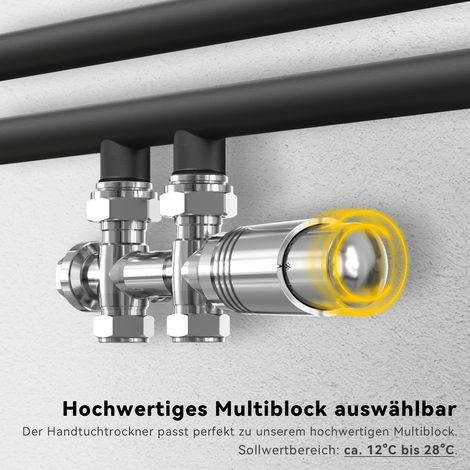 SONNI Hahnblock Thermostatventil Multiblock Set Heizkörper Mittelanschluss Chrom