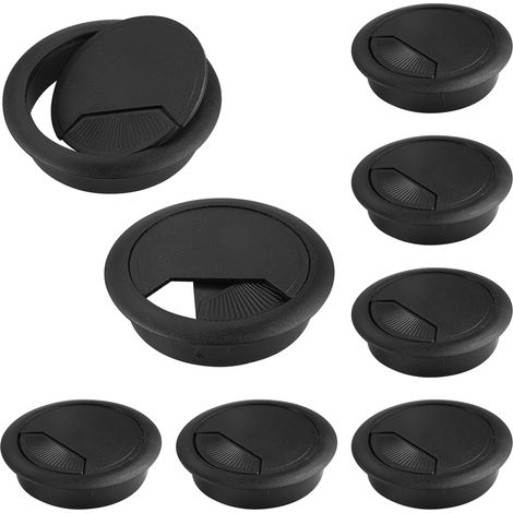Set mit 8 Kabeldurchführungen für Schreibtische, 60 mm Kabelabdeckungen für Computer, rund, aus robustem Kunststoff, für die Kabelorganisation zu Hause, schwarz (1/5)