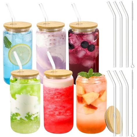 Set Drinking Cups with Lid and Straw, Drinking Cups for Matcha, Tea, Cocktails, Coffee, Cocktails, Milkshake, Soda, Ideal for Parties, Picnic and Everyday Use (1/4)