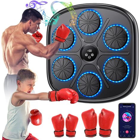 Máquina de boxeo musical, máquina de boxeo electrónica inteligente con música, 9 velocidades, 9 modos de entrenamiento, Bluetooth, contador automático, objetivo de boxeo de pared LED para adultos y ni (1/5)