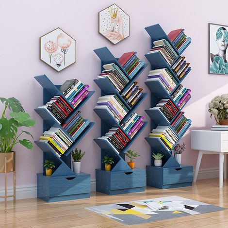 Etagere Murale - Etagere En Forme D Arbre - Pour Livres Et Objets - 4 Niveaux - En Mdf Blanc - 75 X 25 X 130 Cm - 1 Piece (1/5)