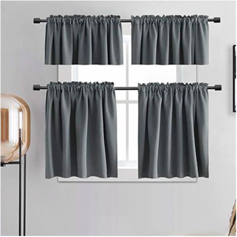 2pcs Rideaux gris - Rideaux à rangs courts pour la salle de bain/le sous-sol Rideaux occultants à barreaux gris7460CM (1/5)