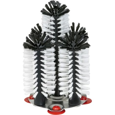 Brosse à laver les verres Delfin avec socle métallique - 4 brosses de 18 cm + 1 brosse de 25 cm, gain de temps, durable et écologique pour cuisine