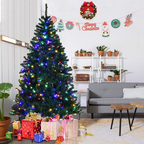 Sapin de Noël artificiel vert 180 cm avec LED multicolores et pied en métal, réutilisable pour salon et vitrine (1/5)