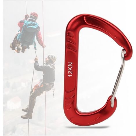 Mousqueton de sécurité 12KN à verrouillage rapide, pour escalade et parachutisme (rouge)