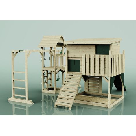 Polarplay Spielturm Inga aus Holz in GrünKinderschaukel (1/4)