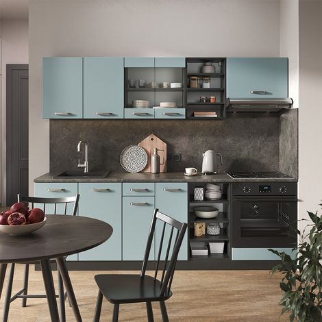 Mueble de cocina R-Line, Gris azulado/antracita, 240 cm sin encimera, Vicco (1/5)