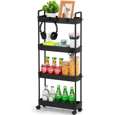 Chariot de Cuisine à 3 Niveaux,Desserte à roulettes Multifonctionnel Mobile Étagère,Étagère de Cuisine avec roulettes,pour Salle de Bain,Chambre,Noir,38.8 x 12.5 x 90.7cm (1/5)