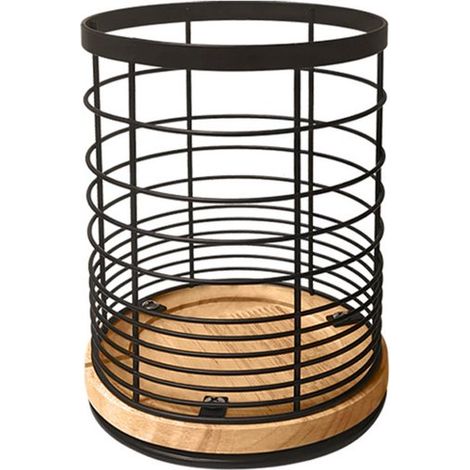 Porte-ustensiles de cuisine - Support à ustensiles de cuisine - Base pivotante en bois - Panier de cuisine multifonctionnel - Panier de rangement pour plan de travail - 13,5 x 13,5 x 18,6 cm - Noir -  (1/5)