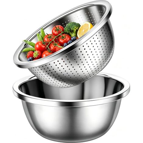 2 Pièces Passoire et Mélanger Saladier, Passoire de Cuisine Egouttoir 22cm (1/5)