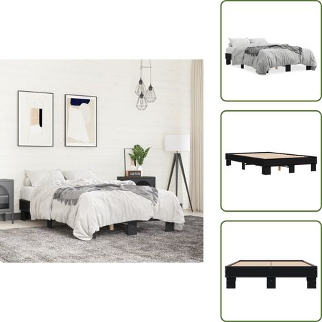 Bettgestell Schwarz 140x200 cm Holzwerkstoff und Metall - Schlafzimmermöbel - Doppelbett - Bettrahmen - Holzrahmen - Metallbettfundament