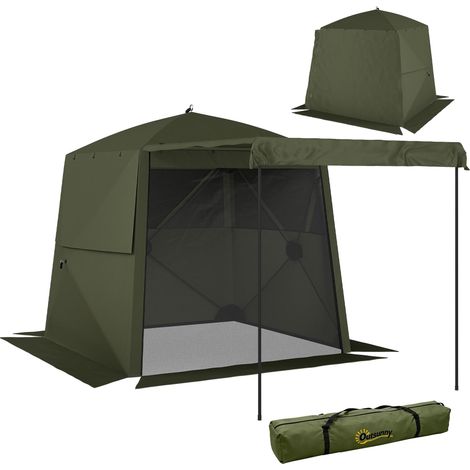 Pavillon pliant pliable 2x2m étanche, robuste et résistant à l'hiver, avec 4 panneaux latéraux, fenêtres en filet, porte avant, protection UV 30+ (1/5)