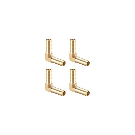 10mm Dia 90 Degré Laiton Raccord cannelé Tuyau Raccord x 4PCS Coude Connecteur Coupleurs pour Tuyau Connexion, [Doré] (1/3)