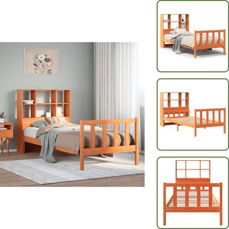 Lit bibliothèque sans matelas cire marron 75x190 cm bois massif - Lit Bibliothèque - Lits Bibliothèque - Lit - Lit Simple