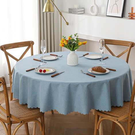 Runde Tischdecke 120 cm Durchmesser, strapazierfähiger, waschbarer Stoff für Buffets, Partys, Abendessen, Hochzeiten und Babypartys (Hellblau) (1/5)