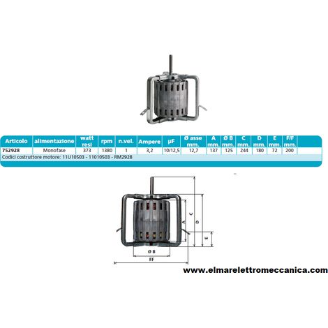 752928 373 W 1380 GIRI Motore Elettrico Monofase Ventilatore Centrifugo Assiale