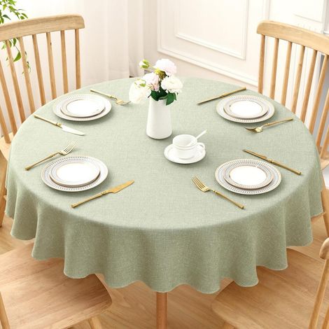 Runde Tischdecke 140cm mit Glitzer, abwaschbar, wasserabweisend, Leinenoptik, hellgrün