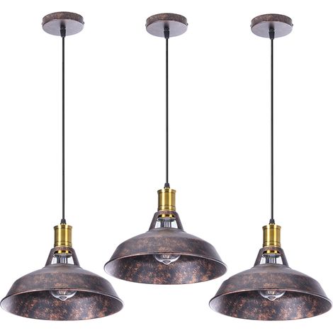 3PCS 27CM Vintage Pendant Lights Industrial Pendant Lights Creative Ceiling Light For Kitchen Farmhouse Hallway Indoor (Rust)