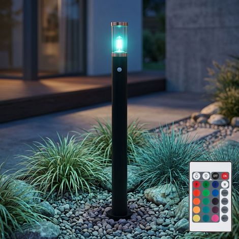Standleuchte Außenbeleuchtung Stehleuchte mit Bewegungsmelder Garten Edelstahl, dimmbar Fernbedienung, 1x RGB LED 8,5W 806Lm warmweiß, DxH 7,6x110 cm (1/5)