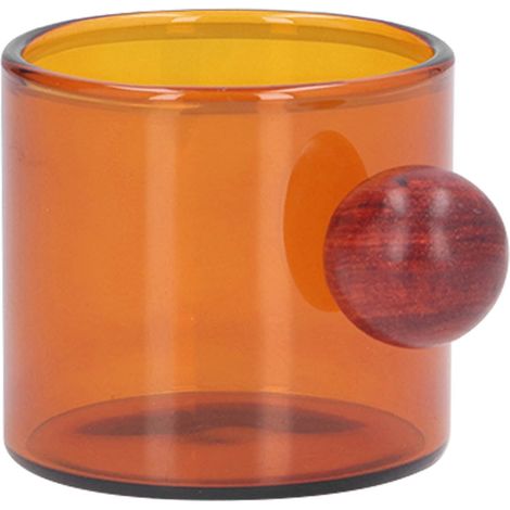 Tasse à café vintage en verre résistant à la chaleur avec poignée boule en bois, idéale pour café, bière et thé ambré. (1/5)
