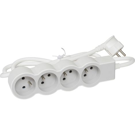 Multiprise Extra-Plate - 4 Prises de Courant avec Terre - Avec Cordon 1,5 m - Blanc et Gris Clair