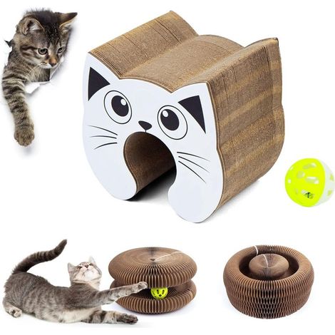 Griffoir pour chat (balle non incluse), avec herbe à chat 23 x 23 x 10 cm convient pour les murs et les coins (1/5)