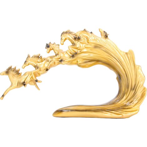Schreibtischornament, eine galoppierende Pferdestatue aus Kunstharz, ein dekoratives Pferdeornament, ein Kunsthandwerk, eine moderne Wohndekoration und ein Büroartikel.