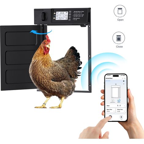 Porte Automatique Poulailler Solaire, Minuterie & Capteur Lumière, Contrôle APP, Sécurité Anti-Prédateurs pour Poules, Lapins -Alovez-WCY (1/3)