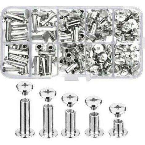 Vis de reliure en métal 80 pcs – Acier au carbone nickelé – 5 tailles (6-18mm) – Diamètre 5mm – Pour décoration cuir et scrapbooking (1/5)