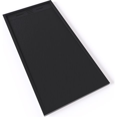 HIEMAL Receveur de douche 80 x 160 cm résine Noir aspect ardoise + bonde incluse - Salle de bain