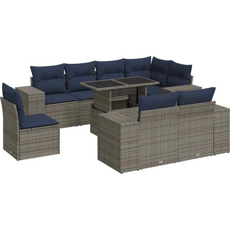 Maison Exclusive - Juego Sofá Jardín 9 Piezas con Cojines Gris Po (1/5)