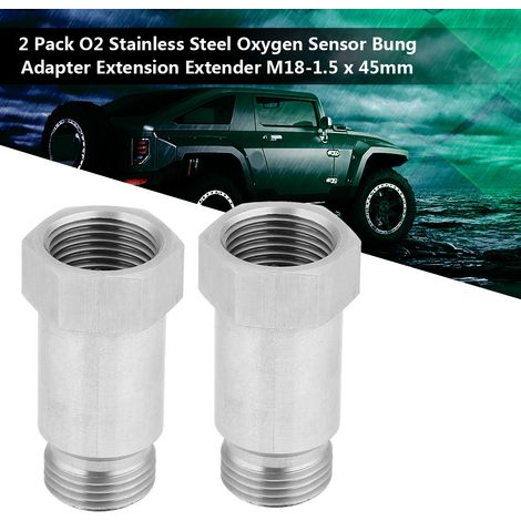Lot de 2 adaptateurs de prise pour capteur d'oxygène O2 en acier inoxydable, tige d'extension M18-1,5 x 45 mm (1/5)