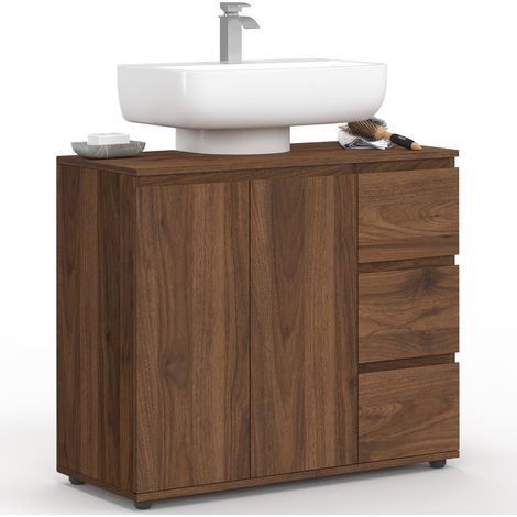 Mobiletto da bagno TOMI con armadietto e 3 cassetti effetto noce