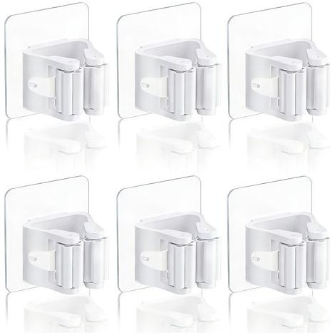 6-Piece Wall-Mounted Broom Holder, Wall-Mounted Broom Hanger, Wall-Mounted Broom Organizer, No-Drill Wall-Mounted Broom Holder, Suitable for Kitchen, Bathroom, Garden, Garage (1/5)