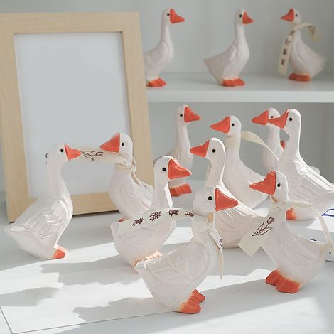 Figura de pato de yeso, adorno blanco, estatua en miniatura, 10,5 x 7 x 4 cm, para decoración del hogar, accesorio para fotos, regalo. (1/5)
